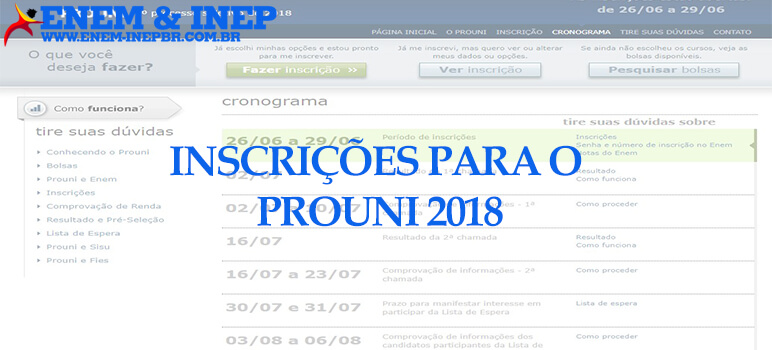 Inscrições Para o Prouni 2018